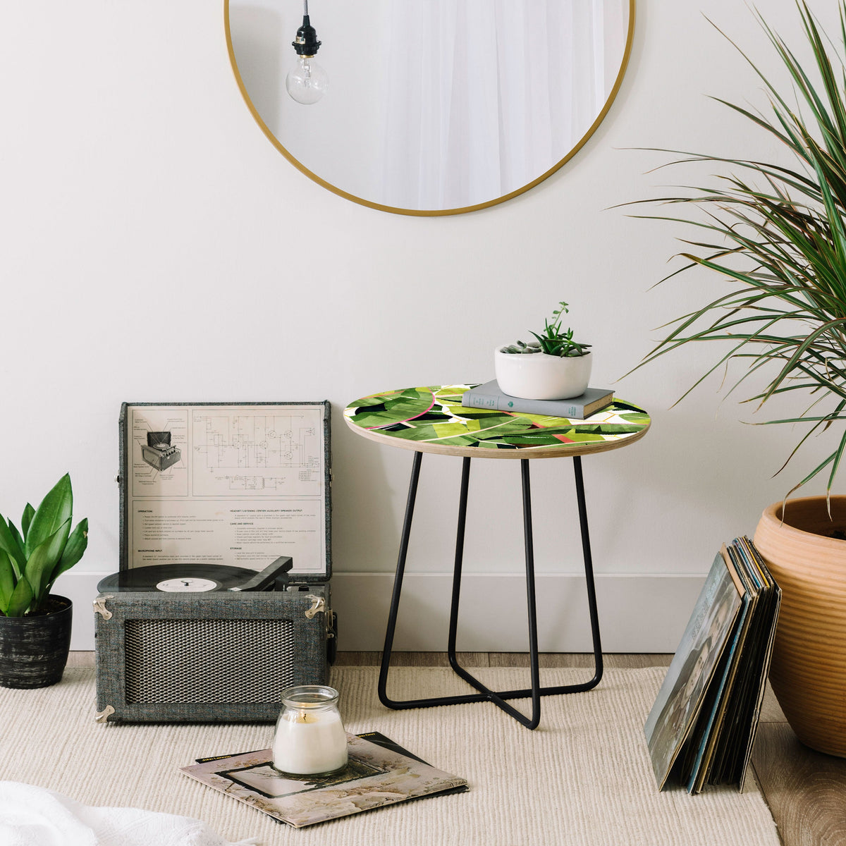 83 Oranges Banana Leaf Salad Round Side Table