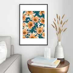 83 Oranges Blush Sunflowers Metal Framed Art Print