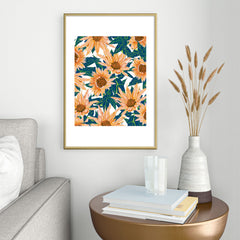 83 Oranges Blush Sunflowers Metal Framed Art Print