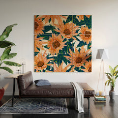 83 Oranges Blush Sunflowers Wood Wall Mural