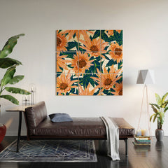 83 Oranges Blush Sunflowers Wood Wall Mural