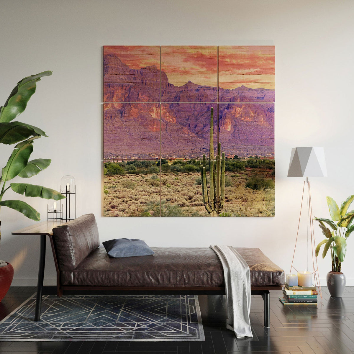 83 Oranges Cactus Sunset Wood Wall Mural