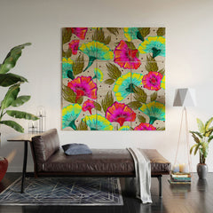 83 Oranges Ecstatic Floral Wood Wall Mural