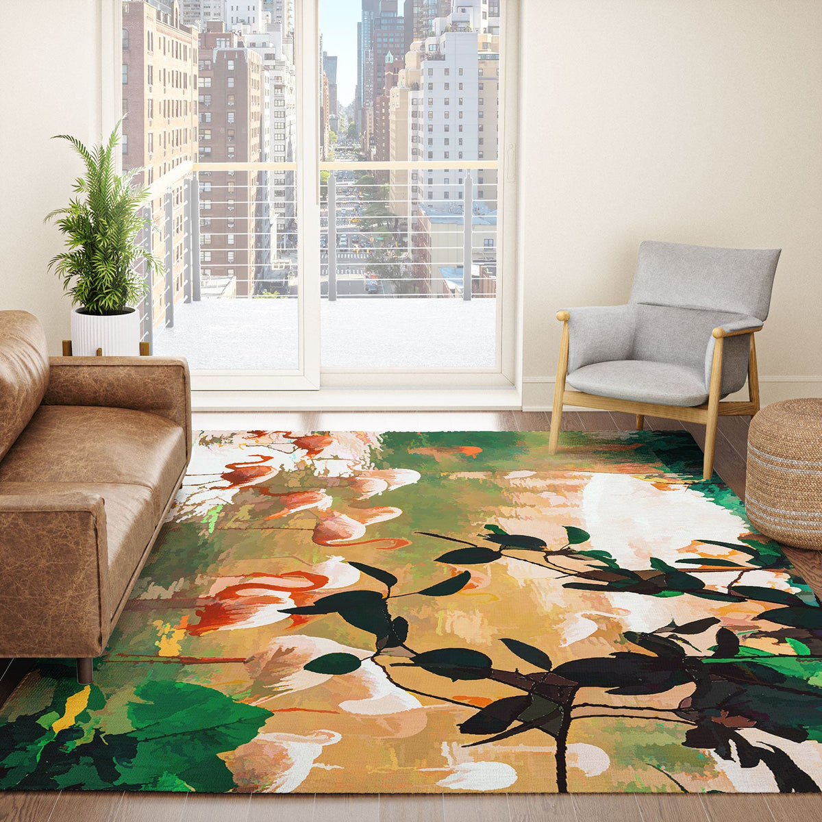 83 Oranges Flamingo Sighting Jungle Nature Area Rug
