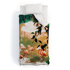 83 Oranges Flamingo Sighting Jungle Nature Duvet Cover
