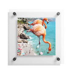 83 Oranges Flamingos on the Beach Wildlife Floating Acrylic Print