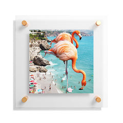 83 Oranges Flamingos on the Beach Wildlife Floating Acrylic Print