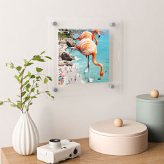 83 Oranges Flamingos on the Beach Wildlife Floating Acrylic Print