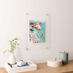 83 Oranges Flamingos on the Beach Wildlife Floating Acrylic Print