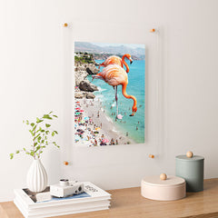 83 Oranges Flamingos on the Beach Wildlife Floating Acrylic Print