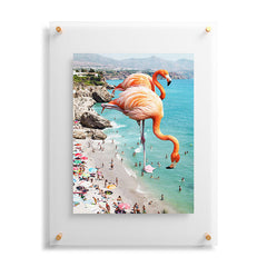 83 Oranges Flamingos on the Beach Wildlife Floating Acrylic Print