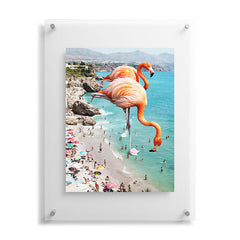 83 Oranges Flamingos on the Beach Wildlife Floating Acrylic Print