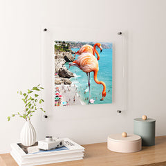 83 Oranges Flamingos on the Beach Wildlife Floating Acrylic Print