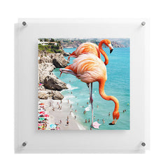 83 Oranges Flamingos on the Beach Wildlife Floating Acrylic Print