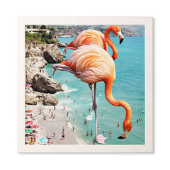 83 Oranges Flamingos on the Beach Wildlife Framed Wall Art