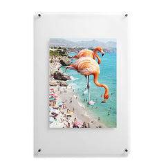 83 Oranges Flamingos on the Beach Wildlife Floating Acrylic Print