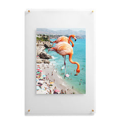 83 Oranges Flamingos on the Beach Wildlife Floating Acrylic Print