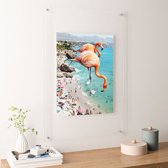 83 Oranges Flamingos on the Beach Wildlife Floating Acrylic Print