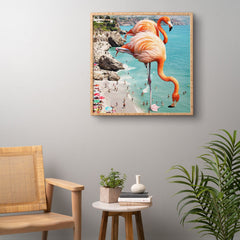 83 Oranges Flamingos on the Beach Wildlife Framed Wall Art