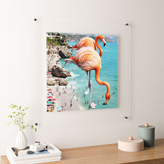 83 Oranges Flamingos on the Beach Wildlife Floating Acrylic Print