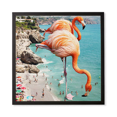 83 Oranges Flamingos on the Beach Wildlife Framed Wall Art
