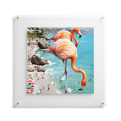 83 Oranges Flamingos on the Beach Wildlife Floating Acrylic Print