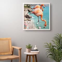 83 Oranges Flamingos on the Beach Wildlife Framed Wall Art