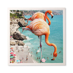 83 Oranges Flamingos on the Beach Wildlife Framed Wall Art