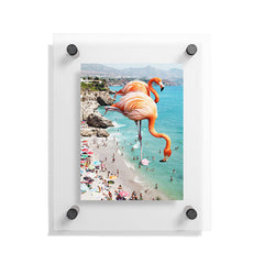 83 Oranges Flamingos on the Beach Wildlife Floating Acrylic Print