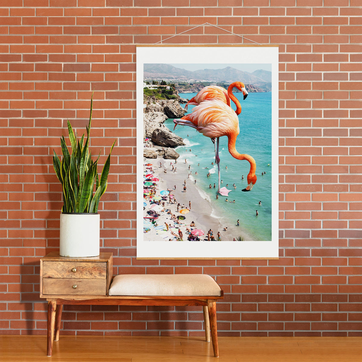 83 Oranges Flamingos on the Beach Wildlife Art Print
