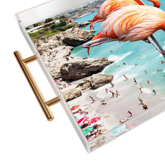 83 Oranges Flamingos on the Beach Wildlife Acrylic Tray