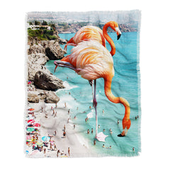 83 Oranges Flamingos on the Beach Wildlife Throw Blanket