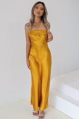 Kyra Satin Maxi Dress - Mustard