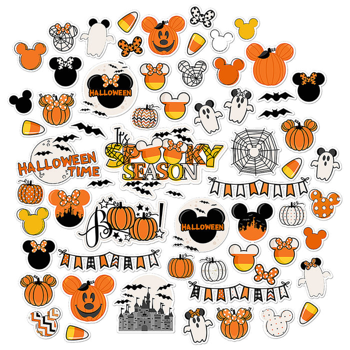 A Magical Halloween Die Cuts, main product image, showing pre-cut scrapbook embellishments for layouts, handmade cards, journals, mini albums, memory pages, and layered paper crafts. Buyer theme: Halloween Die Cuts & Theme Park Ephemera. A Magical Halloween die cuts with pumpkins, ghosts, candy corn, bats, spiderwebs, bows, mouse-ear silhouettes, castle art and Halloween phrases. Scrapbook die cuts, paper embellishments, card making accents, journal decorations, and layered paper craft supplies