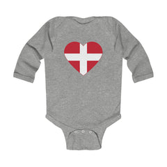 Danish Flag Heart Long Sleeve Bodysuit Scandinavian Design Studio
