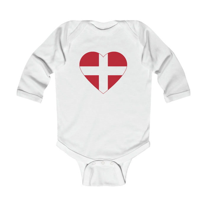 Danish Flag Heart Long Sleeve Bodysuit Scandinavian Design Studio