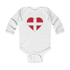 Danish Flag Heart Long Sleeve Bodysuit Scandinavian Design Studio