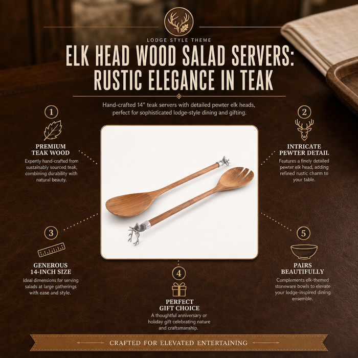 Elk Head Wood Salad Servers 11