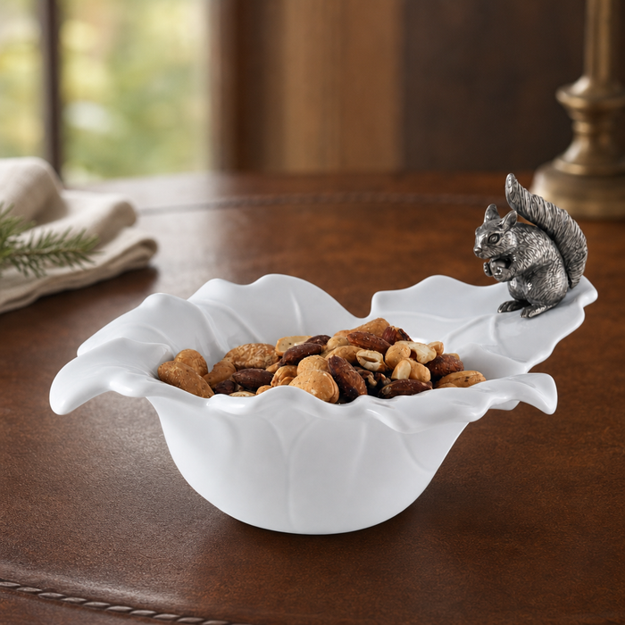 Fine Porcelain Leaf Bowl with Pewter Squirrel 2