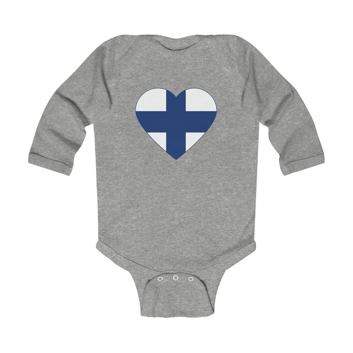 Finnish Flag Heart Long Sleeve Bodysuit Scandinavian Design Studio