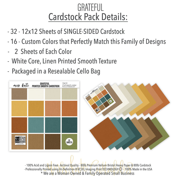 Grateful - Linen-Printed Smooth Cardstock Single-Sided
