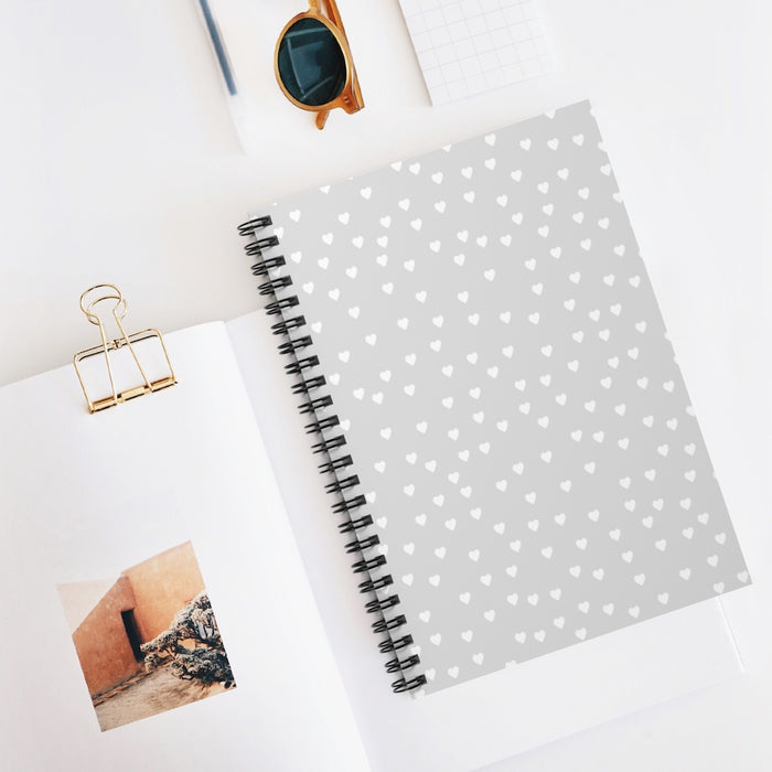 Gray & White Hearts Spiral Lined Notebook