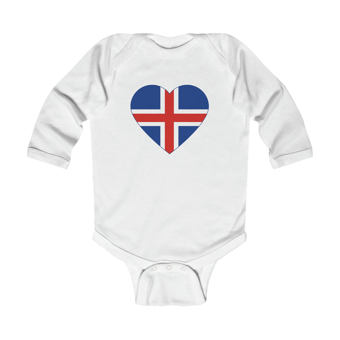 Icelandic Flag Heart Long Sleeve Bodysuit Scandinavian Design Studio