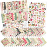 May Flowers Paper & Sticker Kit, main product image, showing 12x12 scrapbook paper and coordinating stickers for scrapbook layouts, photo albums, memory keeping, cards, and paper crafts. Buyer theme: Spring Garden Scrapbook Paper & Sticker Kit. 12x12 May Flowers Paper & Sticker Kit with spring floral patterned papers, garden element cards and coordinating botanical stickers. Color palette includes Rose pink, coral, blush, sage green, mint, yellow, orange, cream and charcoal