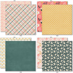 Bloom and Grow 6x6 Double-Sided Paper Pack, 6x6 double-sided paper pack paper patterns 25 through 32 preview, showing 6x6 scrapbook paper for handmade cards, mini albums, junk journals, paper layering, small-scale layouts, and coordinated paper crafts. Buyer theme: Spring Floral 6x6 Paper for Card Making. Bloom and Grow 6x6 double-sided scrapbook paper with scaled spring floral, garden, plaid, dot and stripe patterns for cards and mini albums