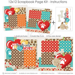 Dog lovers will adore this Paw Prints On My Heart Dog scrapbook kit featuring bright, layered patterns, whimsical puppy cutouts, bold heart icons, stitched borders, and polka dot panels, making it the ideal premade scrapbook page for creating scrapbook layouts, scrapbook page kits, and scrapbook pages for capturing cute, tail-wagging memories and pet-themed keepsake albums.