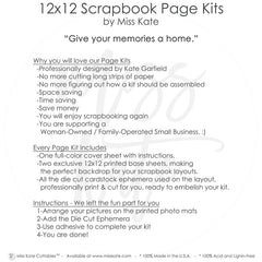 Miss Kate | Give Your Memories a Home - 12x12 Scrapbook Page Kits and premium scrapbooking supplies: pattern paper, cardstock, stickers, ephemera, die cuts, page kits, embellishments for DIY albums, journals, memory books. Features Cardstock for Scrapbooking and Crafts, Patterned Paper for Journals and Albums, Kraft Paper Scrapbook Embellishment, Vellum Sheets for Junk Journals, Acetate for Shaker Cards Overlays. Perfect weddings, baby, holidays, birthdays, disney vacations, family memories.