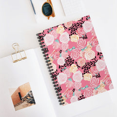 Pink Floral Animal Print Spiral Lined Notebook