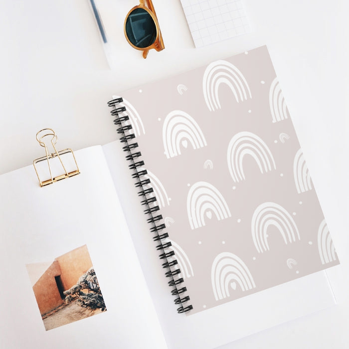 Soft Pink Boho Rainbow Spiral Lined Notebook
