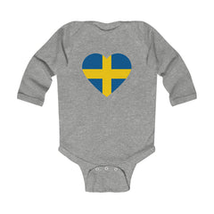 Swedish Flag Heart Long Sleeve Bodysuit Scandinavian Design Studio